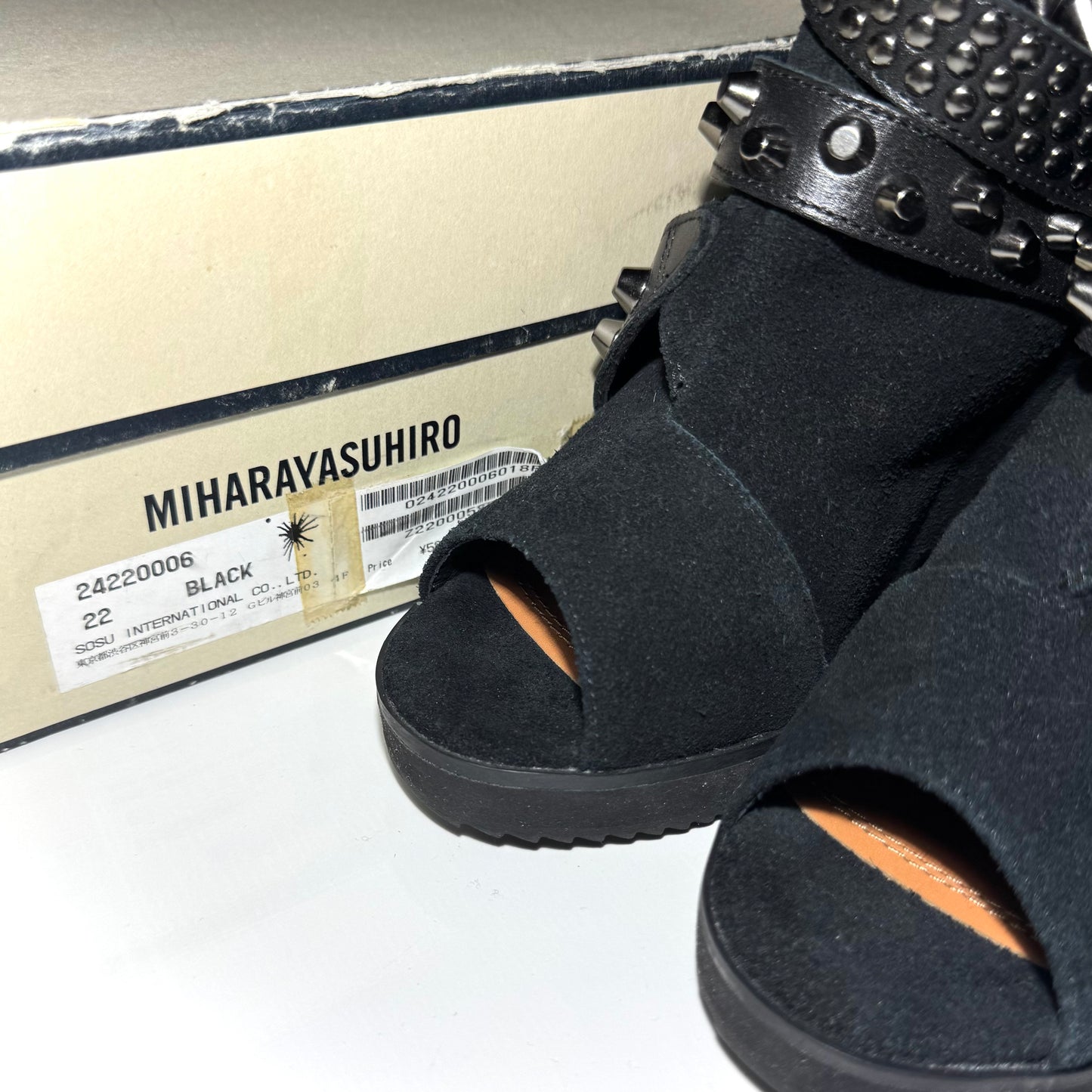 Miharayasuhiro SS06 belted open toe wedge boots