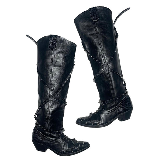 Junya Watanabe x comme des garçons FW06 studded knee-high leather boots