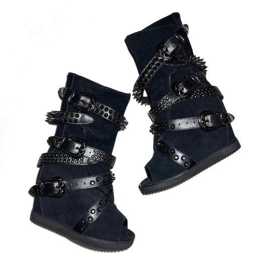 Miharayasuhiro SS06 belted open toe wedge boots
